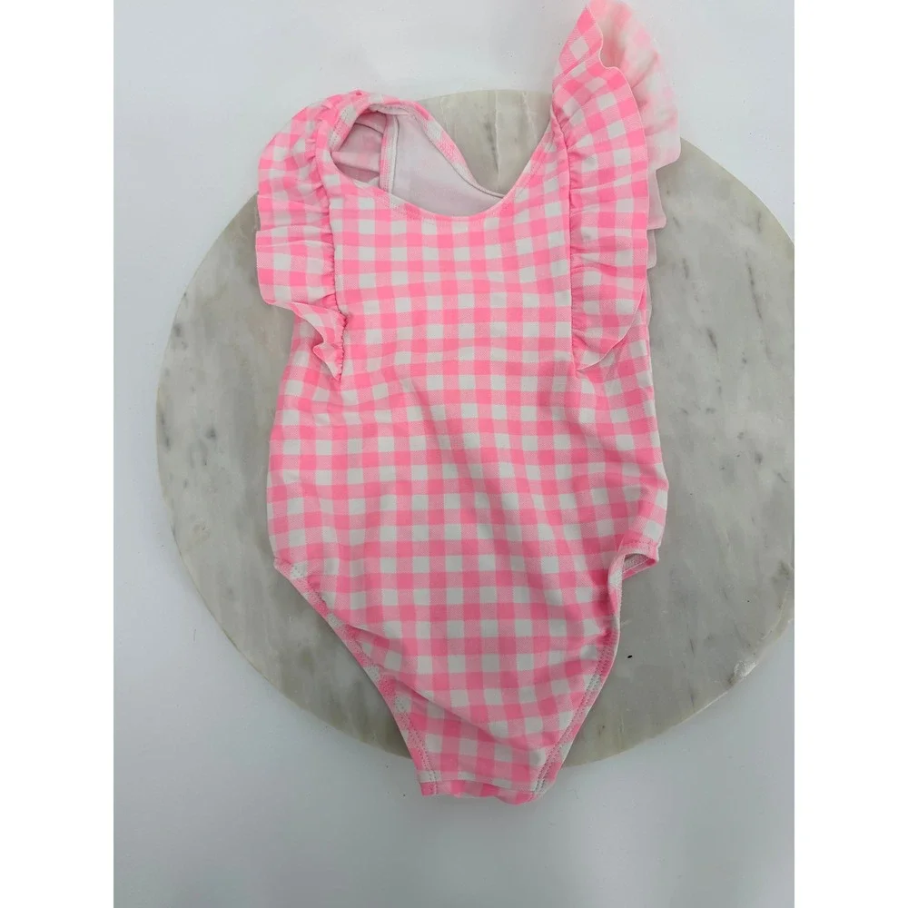 The Childrens Place Girls Pink Gingham Ruffle One Piece Swimsuit Size 2T